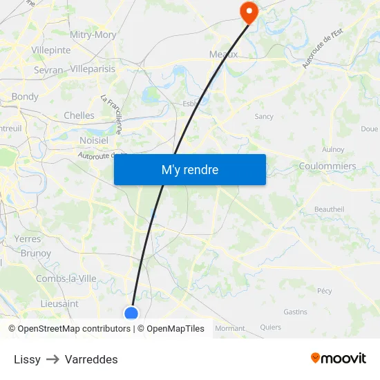 Lissy to Varreddes map