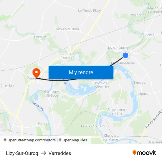 Lizy-Sur-Ourcq to Varreddes map