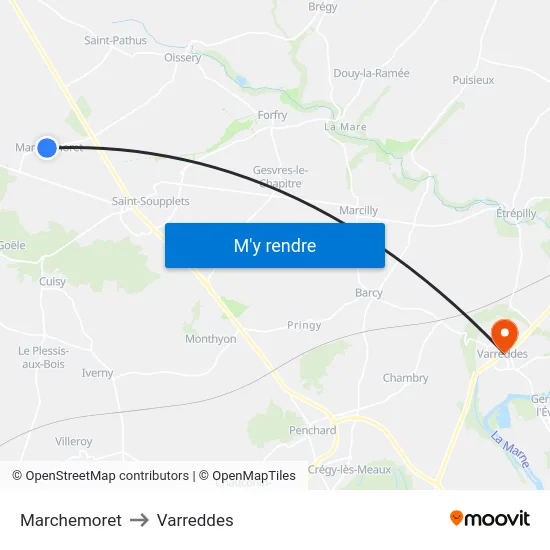 Marchemoret to Varreddes map