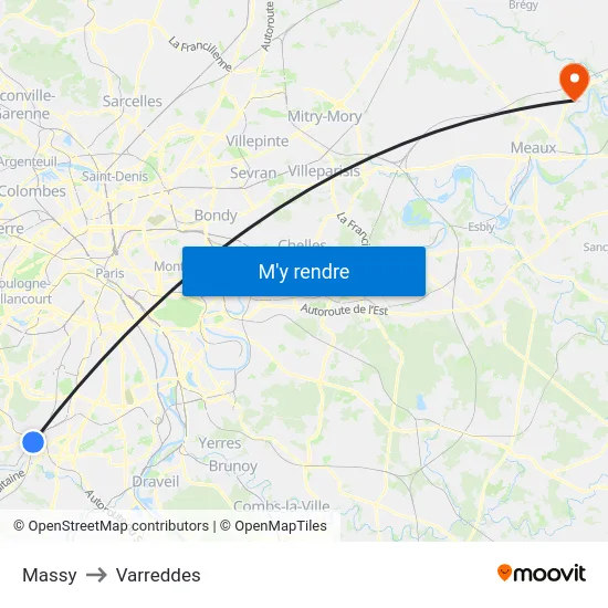 Massy to Varreddes map