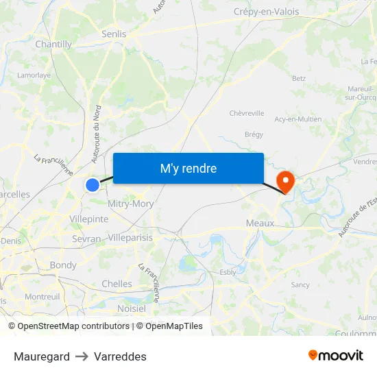 Mauregard to Varreddes map
