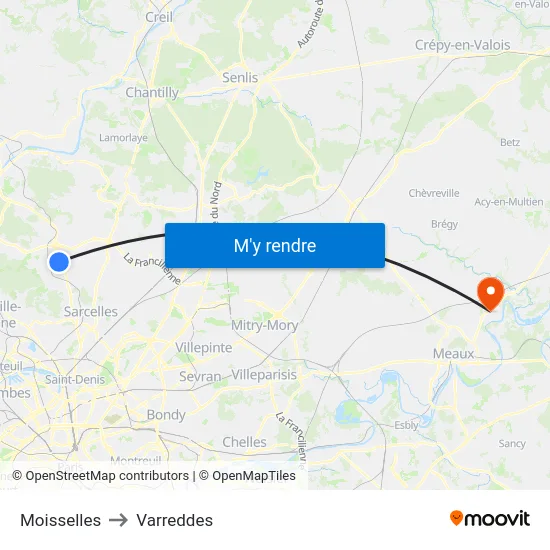 Moisselles to Varreddes map