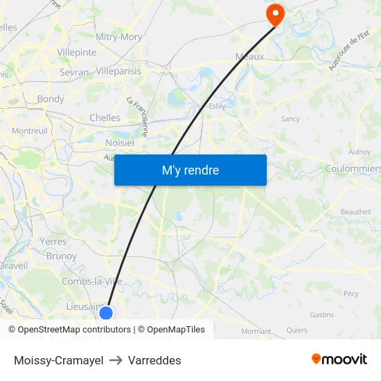 Moissy-Cramayel to Varreddes map