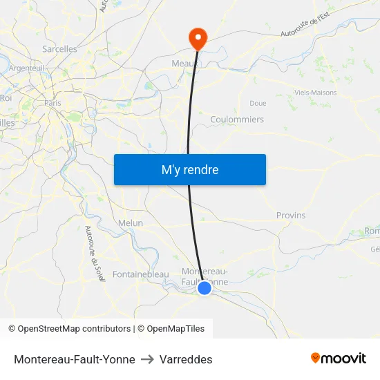 Montereau-Fault-Yonne to Varreddes map