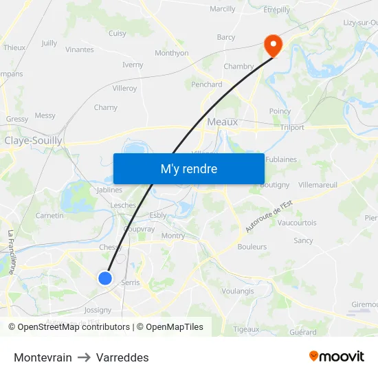 Montevrain to Varreddes map