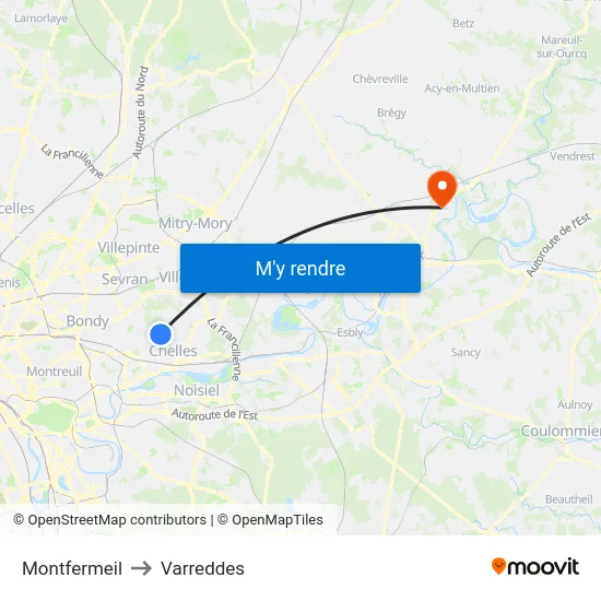Montfermeil to Varreddes map