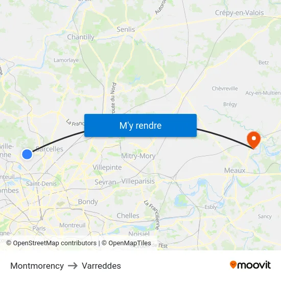 Montmorency to Varreddes map