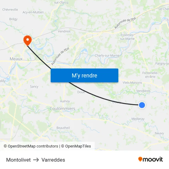 Montolivet to Varreddes map