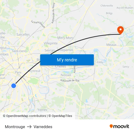 Montrouge to Varreddes map