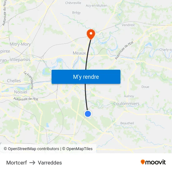 Mortcerf to Varreddes map