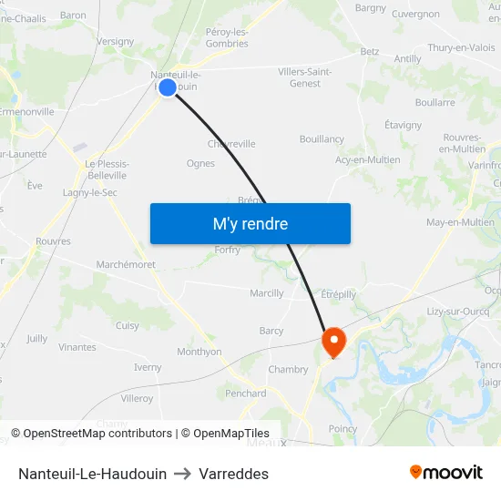 Nanteuil-Le-Haudouin to Varreddes map