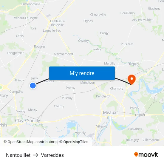 Nantouillet to Varreddes map