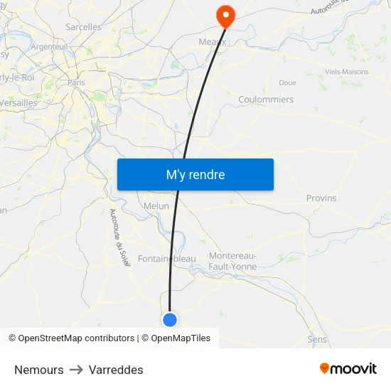 Nemours to Varreddes map