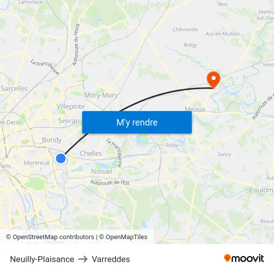 Neuilly-Plaisance to Varreddes map