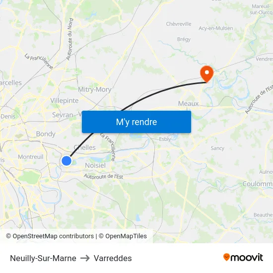 Neuilly-Sur-Marne to Varreddes map