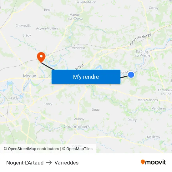 Nogent-L'Artaud to Varreddes map