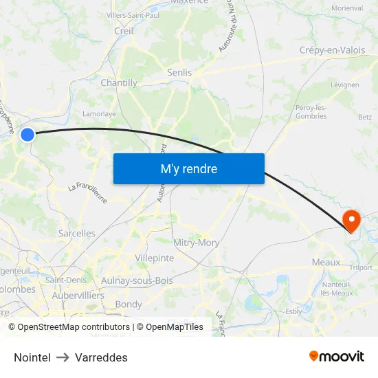 Nointel to Varreddes map