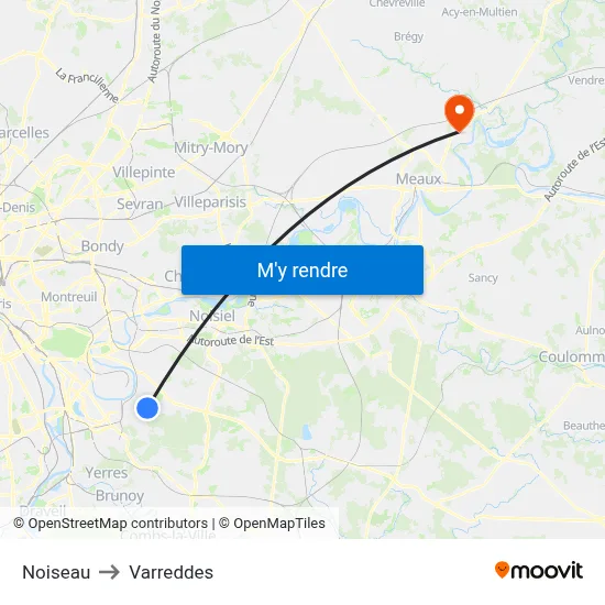 Noiseau to Varreddes map
