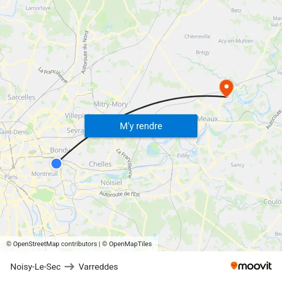Noisy-Le-Sec to Varreddes map