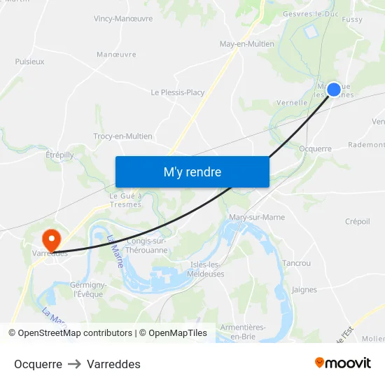 Ocquerre to Varreddes map