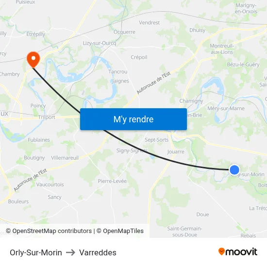 Orly-Sur-Morin to Varreddes map