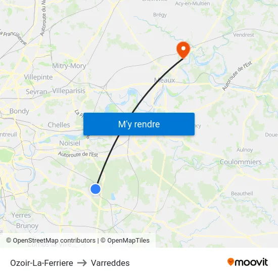 Ozoir-La-Ferriere to Varreddes map