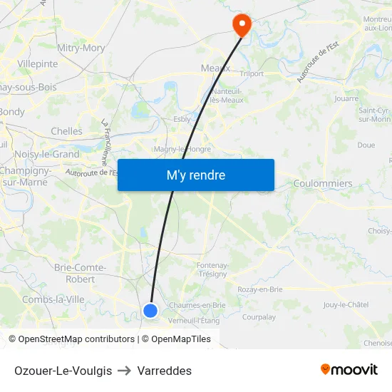Ozouer-Le-Voulgis to Varreddes map