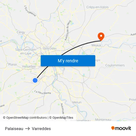 Palaiseau to Varreddes map
