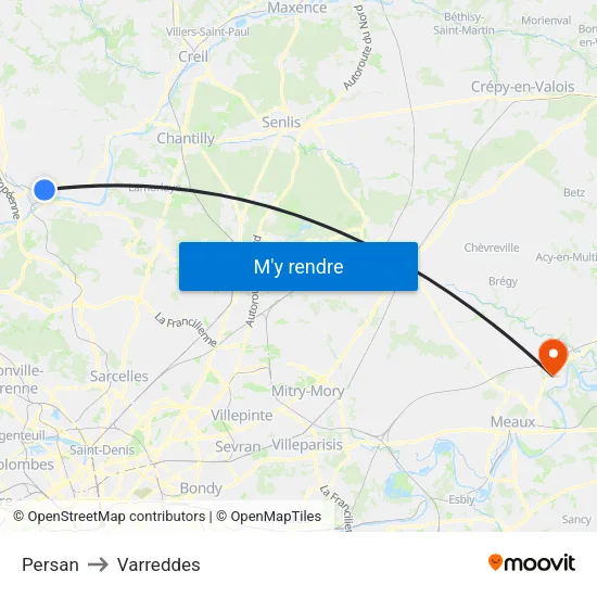 Persan to Varreddes map