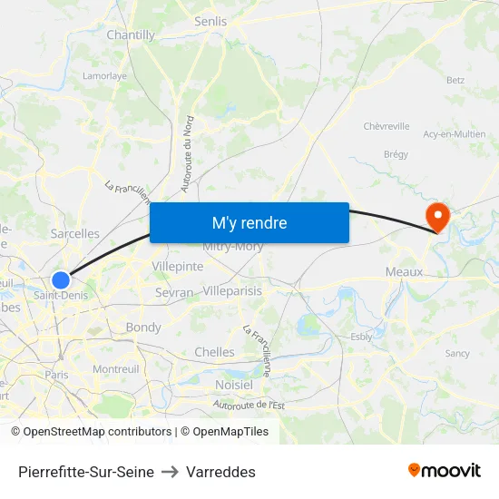 Pierrefitte-Sur-Seine to Varreddes map
