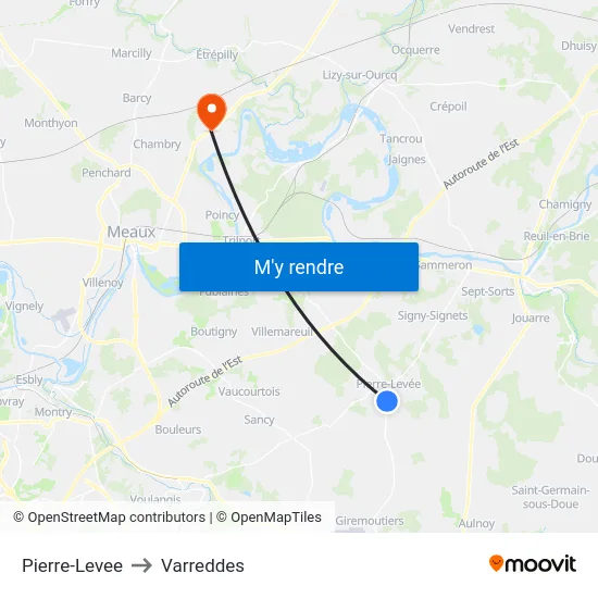Pierre-Levee to Varreddes map