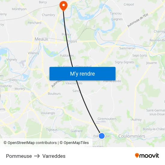 Pommeuse to Varreddes map