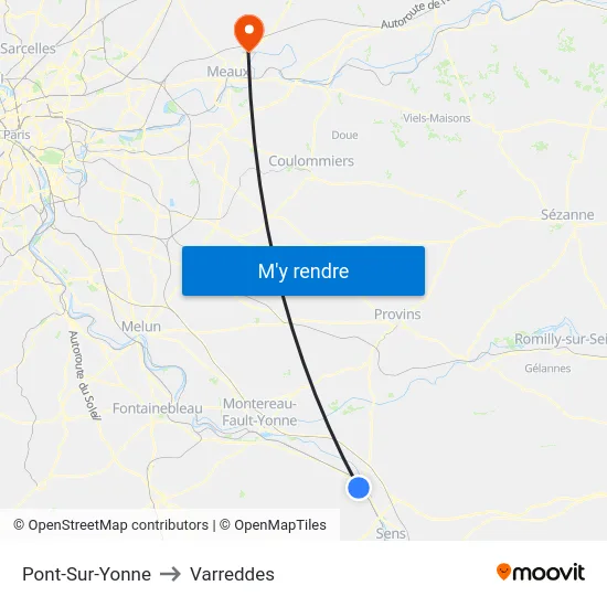 Pont-Sur-Yonne to Varreddes map