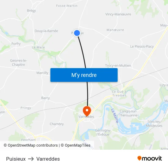 Puisieux to Varreddes map