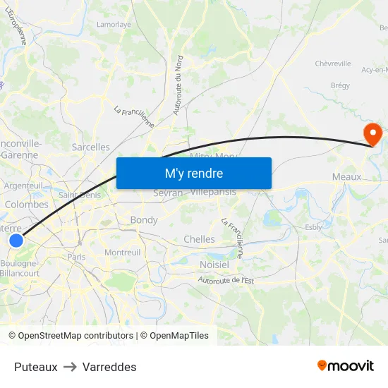 Puteaux to Varreddes map