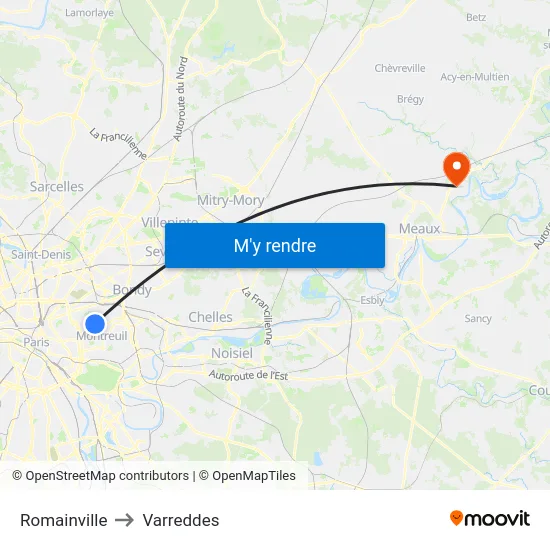 Romainville to Varreddes map