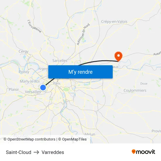 Saint-Cloud to Varreddes map