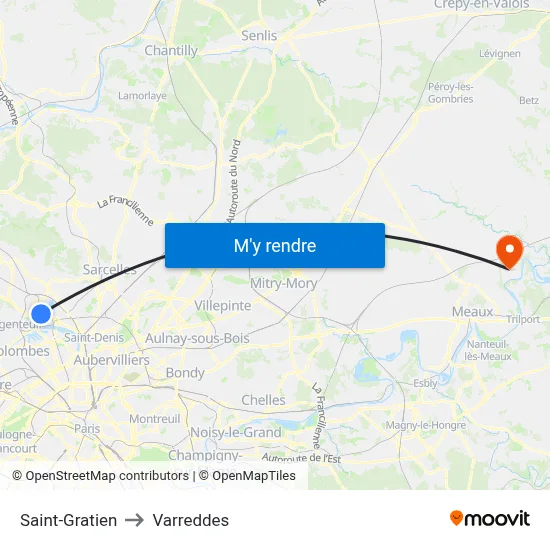 Saint-Gratien to Varreddes map