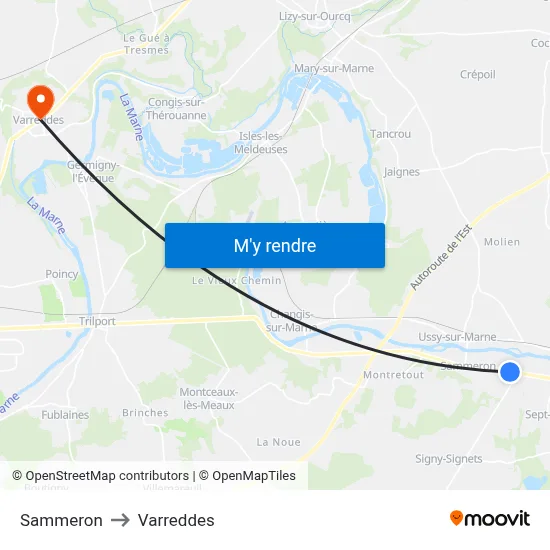 Sammeron to Varreddes map