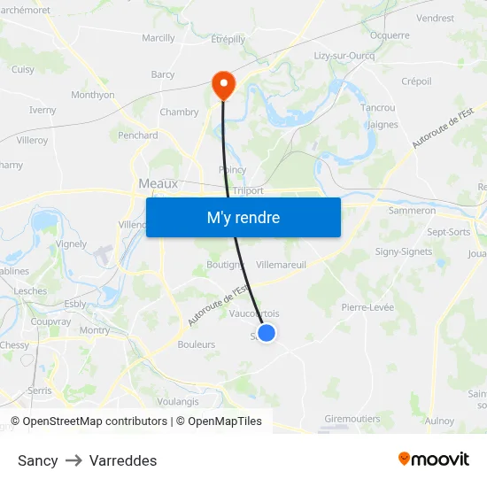 Sancy to Varreddes map