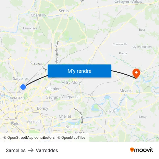 Sarcelles to Varreddes map