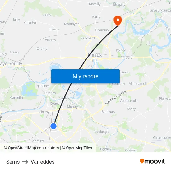 Serris to Varreddes map