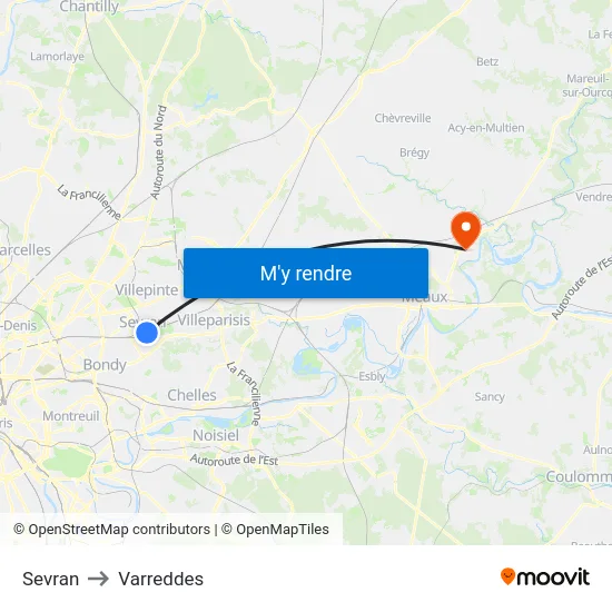 Sevran to Varreddes map