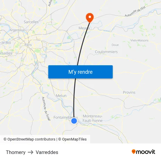 Thomery to Varreddes map