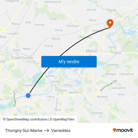 Thorigny-Sur-Marne to Varreddes map