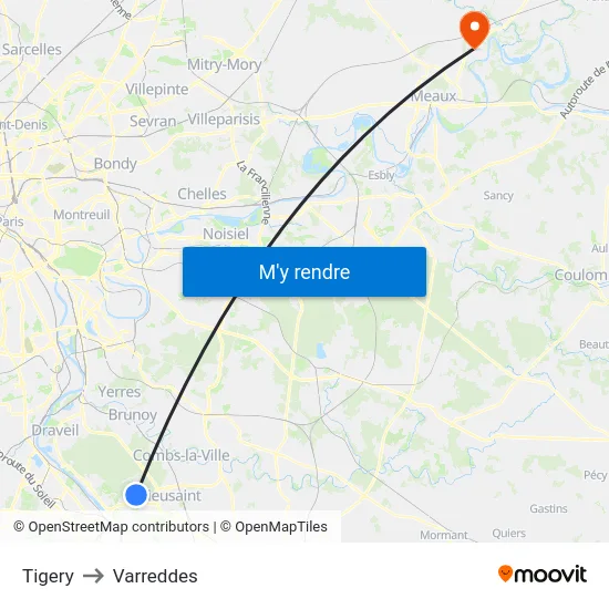 Tigery to Varreddes map