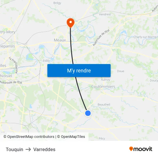 Touquin to Varreddes map