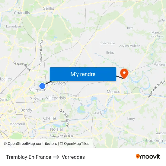 Tremblay-En-France to Varreddes map