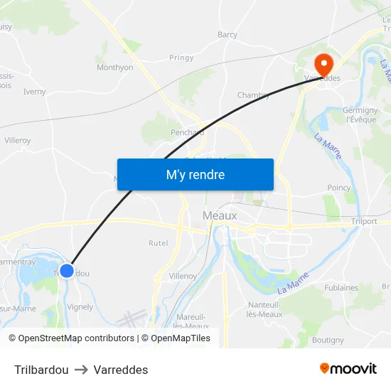 Trilbardou to Varreddes map