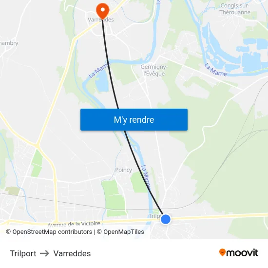 Trilport to Varreddes map